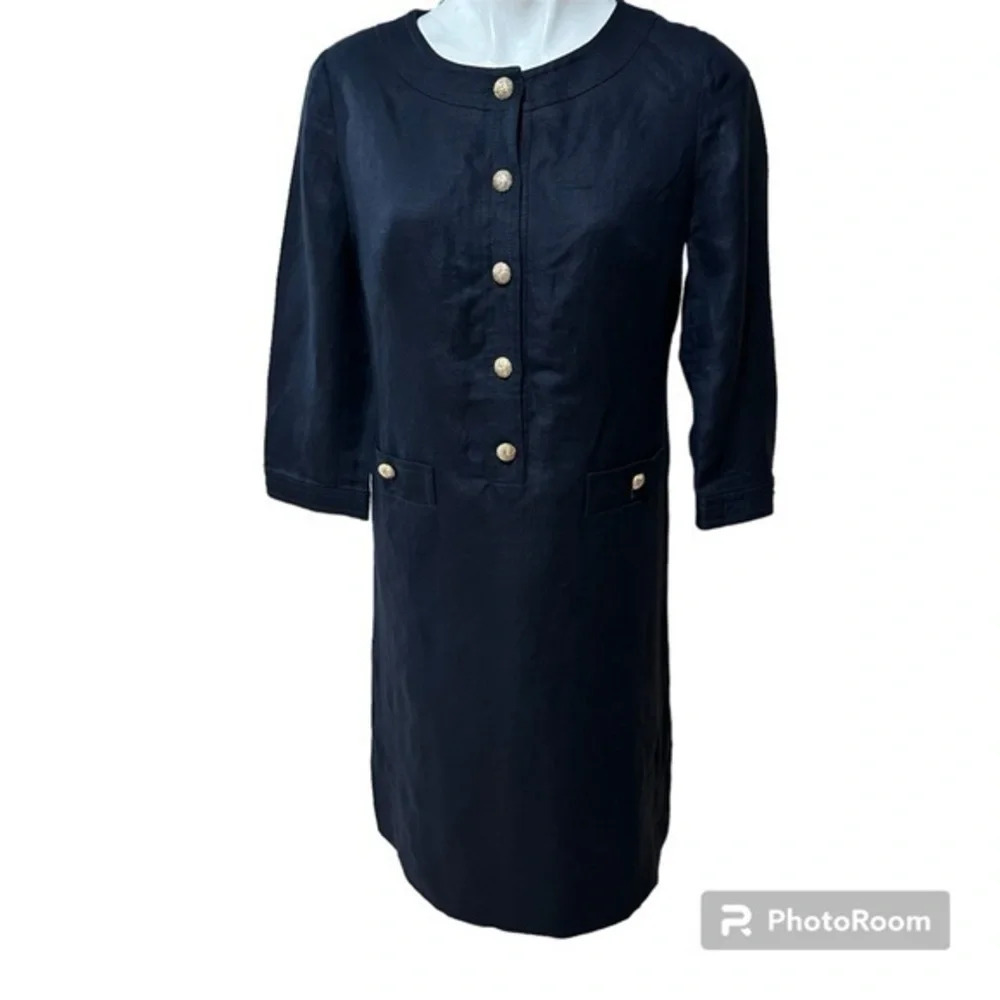 Talbots midi with gold button dress